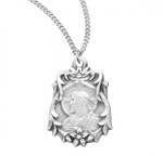 Sterling Silver Fancy Sacred Heart of Jesus Medal - 18" Chain