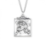Sterling Silver Square Head of Christ Pendant - 24" Chain