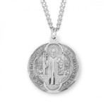 Sterling Silver Large Round St. Benedict Jubilee Medal - 24" Chain