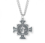 Sterling Silver St. Benedict Maltese Cross Medal - 24" Chain