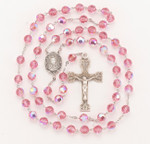 8MM Pink Swarovski Crystal Sterling Silver Rosary Beads 