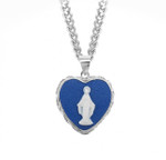 Sterling Silver Genuine Heart Shaped Cameo Miraculous Medal - 18" Chain