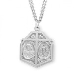 Sterling Silver Double-Sided Sacred Heart of Jesus and Miraculous Medal Pendant - 24" Chain