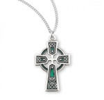 Green Enameled Sterling Silver Celtic Cross Pendant  - 18" Chain