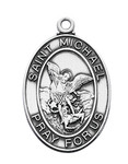 Sterling Silver Oval St. Michael Medal - 24" Chain