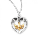 Sterling Silver Tu-Tone Holy Spirit Inlayed Heart Pendant - 18" Chain