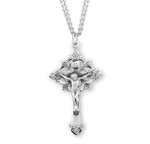 Sterling Silver Floral Filigree Crucifix Pendant - 24" Chain