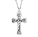 Sterling Silver Extended Leaf-Etched Crucifix Pendant - 24" Chain