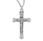 Sterling Silver Fancy Crucifix Pendant - 18" Chain
