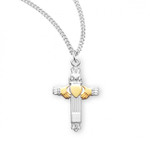 Sterling Silver Tu-Tone Claddagh Cross Pendant - 18" Chain