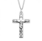 Sterling Silver Starburst Crucifix Pendant - 24" Chain