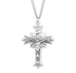 Sterling Silver Sun-Burst Crucifix Pendant - 24" Chain