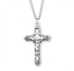 Sterling Silver Ornate Crucifix Pendant - 24" Chain