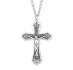 Sterling Silver Grape and Wheat Design Crucifix Pendant - 24" Chain