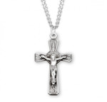 Sterling Silver Floral-Design Crucifix - 24" Chain