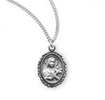 Sterling Silver Oval Scalloped-Edge St. Therese Medal - 18" Chain