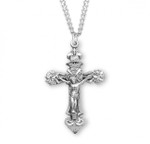 Sterling Silver Large Filigree-Scroll Crucifix Pendant - 24" Chain