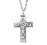 Sterling Silver Wide Crucifix Pendant - 24" Chain