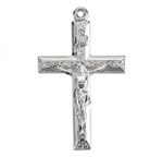 Sterling Silver Raised-Design Center Crucifix Pendant - 20" Chain