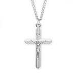 Sterling Silver or Gold-over Sterling Silver Inlayed Crucifix Pendant - 24" Chain
