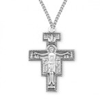 Sterling Silver Large San Damiano Crucifix Medal - 27" Chain