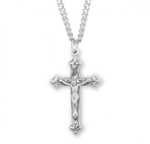 Sterling Silver or Gold-over Sterling Silver Vine and Leaf Design Crucifix Pendant - 20" Chain