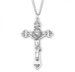Sterling Silver Sun-Burst Tapered Crucifix Pendant - 24" Chain