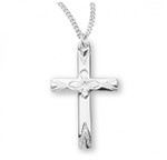 Sterling Silver High-Polished Flower Center Cross Pendant - 18" Chain