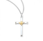 Sterling Silver Two-Tone Cross with Holy Spirit Pendant - 18" Chain