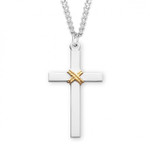 Sterling Silver Large Two-Tone Cross with Rope-Design Pendant - 24" Chain