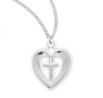 Open Heart with Cross Center Pendant - 18" Chain
