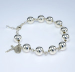 10MM Sterling Silver High-Polished Round Bead Rosary Bracelet 
