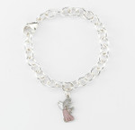 Sterling Silver Link Bracelet with Pink Enameled Guardian Angel 