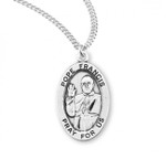 Sterling Silver Oval Pope Francis Medal - 20" Chain
