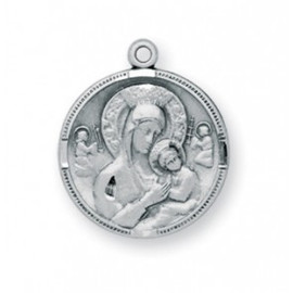 3/4" Sterling Silver Our Lady of Perpetual Help.  An 18" rhodium plated curb chain is included with a deluxe velour gift box. Made in the USA. 