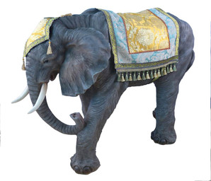 This beautiful 53"H elephant complements the 39" Heaven's Majesty Nativity Set. The elephant is made of fiberglass and resin. The elephant is suitable for indoor and outdoor use.  