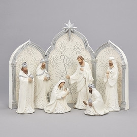 9 Piece Silver Dot Nativity