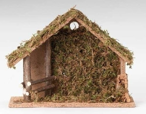 Image of the moss-covered 10-inch Italian Stable for 5-Inch Nativity Figures sold by St. Jude Shop.