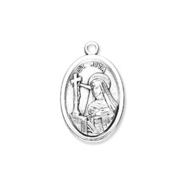 1" Oval Oxidized Saint Rita Pray for Us Medal