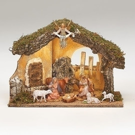 Fontanini Nativity, 5" Scale 9pc Nativity with USB LED Italian Stable 