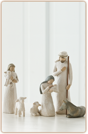 Behold the Awe and Wonder of the Christmas Story. As enduring as the story it portrays, the Willow Tree Nativity Set is as loved today as when it was originally introduced in 2000. It includes Joseph, Mary and Jesus, a shepherdess with lamb, two sheep, and a donkey.  Its simplicity and form has made it a timeless classic. As a Christmas gift, wedding gift or self-purchase, the Willow Tree Nativity continues on as a family tradition. The tallest figure stands 9.5 inches tall.