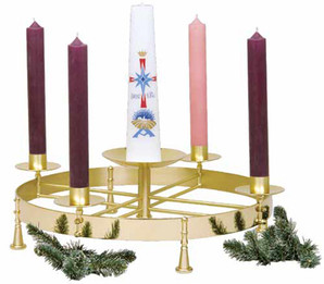 Made of beautiful solid brass with two-tone finish. Inside ring diameter 21", outside diameter 25", 7 1/4" H in center. 1-½ “ socket size.  Center spikes are adaptable to any candle size.  Candles are not included. 

