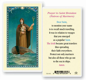 St. Brendan is the Patron Saint of Mariners. Clear, laminated Italian holy card. Features World Famous Fratelli-Bonella Artwork. 2.5'' x 4.5''