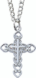 Girls Pewter Cross of Hearts Pendant 