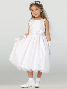 Communion Dress - Embroidered Organza with Satin Ribbon Trim 