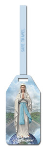 Our Lady  of the Highway Flexible Poly Luggage Tag. Dimensions: 2-1/8" x 4-1/8" . Reverse side for has space for your personal information.