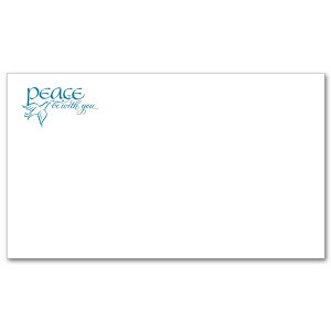 Printed on sturdy white paper and blank except for the Peace Be with You and a Dove in the upper left corner. The cards measure 3 1/2" x 6" and have specially lined envelopes. An ideal gift for teachers!!!