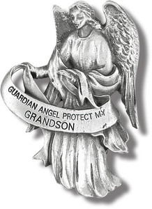  Heavyweight oxidized pewter visor clip with polished slide to hold securely on your visor. "Guardian Angel Protect My Grandson"