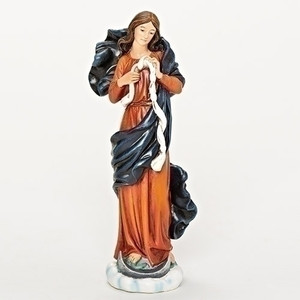 Statue of Mary, the Undoer of Knots.  Dimensions: 6.75"H. Resin stone mix.