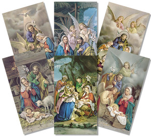 Angel Series Assorted Holy Cards. Size 2'' x 4'' with blank back, available in assorted pack of 100. Includes 6 different images